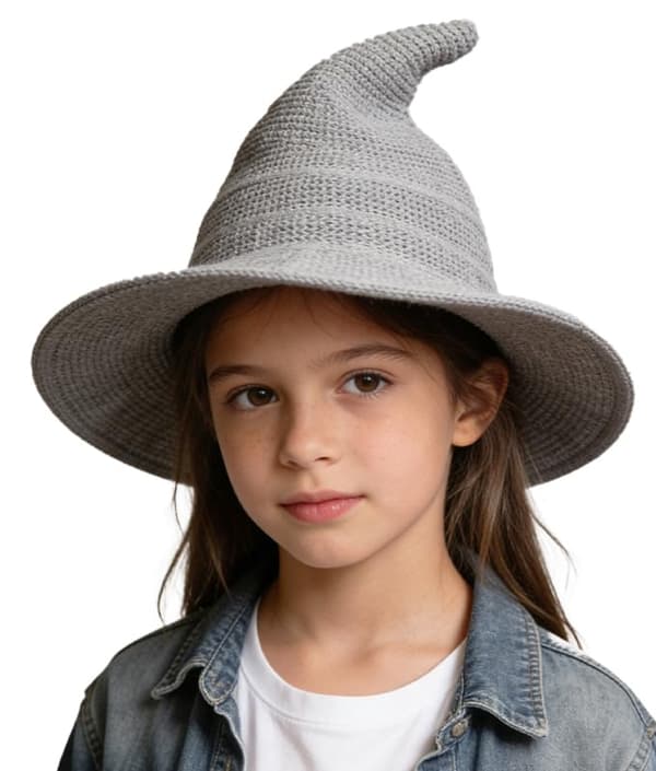 Heksehat til børn, foldbar bomuldsgarn Halloween Cosplay-kasket Light Grey
