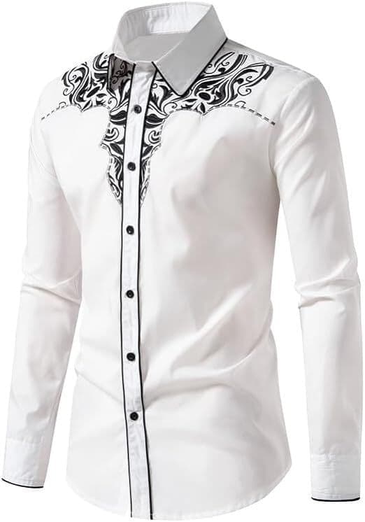 Herrskjorta med knappar, lång ärm, broderad, vit 2, storlek S White 2 S