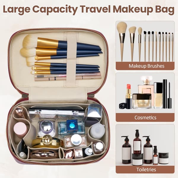 PU læder rejse makeuptaske Hård kosmetikarrangør Vanity Case til kvinder Burgundy