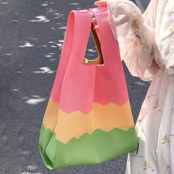 Randig stickad handledsväska mini dam vardagsresor blixtlåsficka handväska Green
