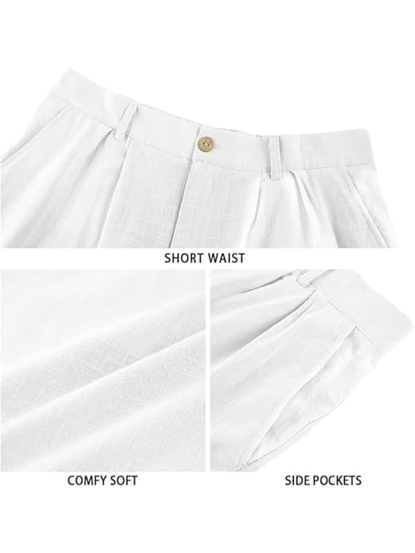 Herrshorts i bomull och linne med platt front, elastisk midja, strandshorts, vit, storlek XL white XL