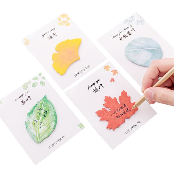 Kreative blad sticky notes Studenterbesked notesblok N gange selvklæbende imiterede blad sticky notes 4 stk