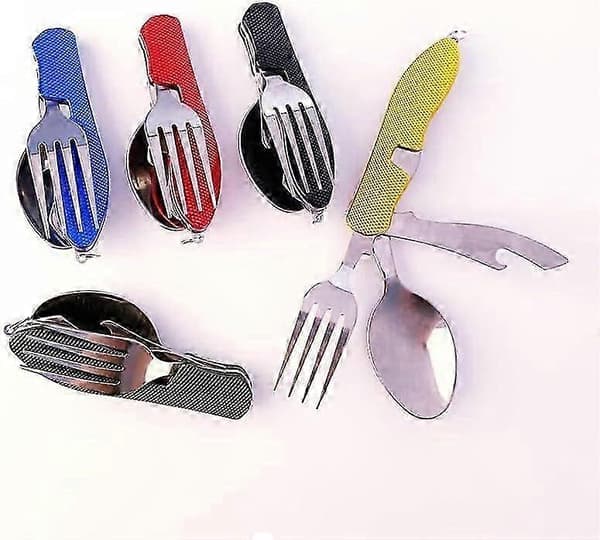 Ske, gaffel, kniv og flaskeåbner i rustfrit stål 4-i-1 foldbart multifunktionelt bestik, til udendørs/camping/rejser