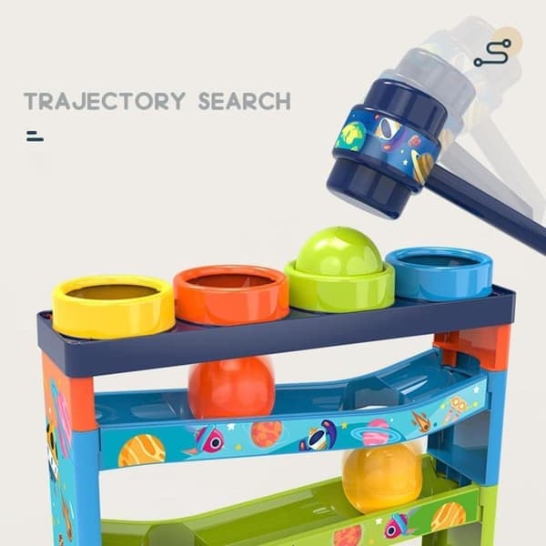 Børneboldbane, 5-lags tårn med roterende ramper og 4 bolde, pædagogisk legetøj