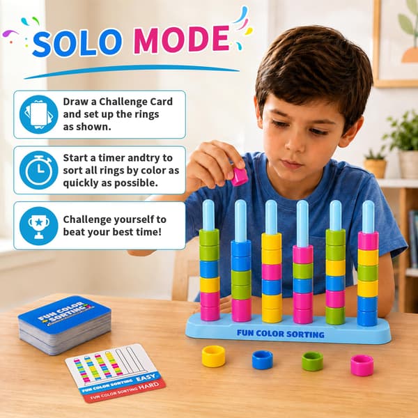 2-pack färgstaplingsutmaningsspel – 50 kort och 80 ringar