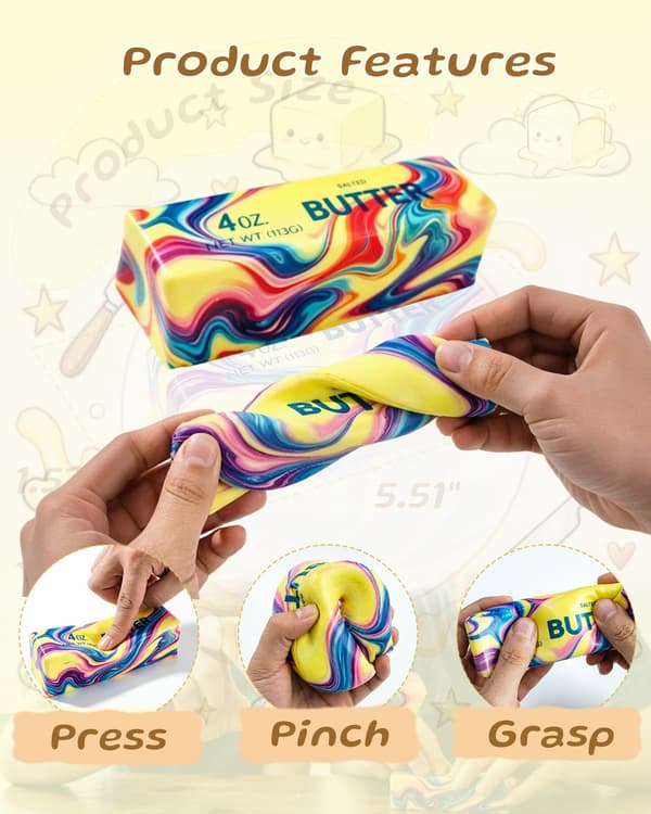 Smør Squishy Sakte Stigende Fidget Leker, 2 Stk Smør Klemmeleker
