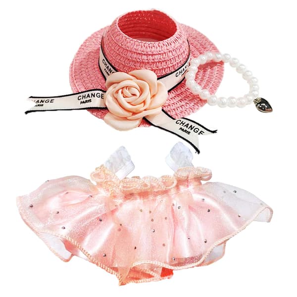 17 cm dockkläder för Labubu, rosa sommarprinsessklänning i tyll, set Pink