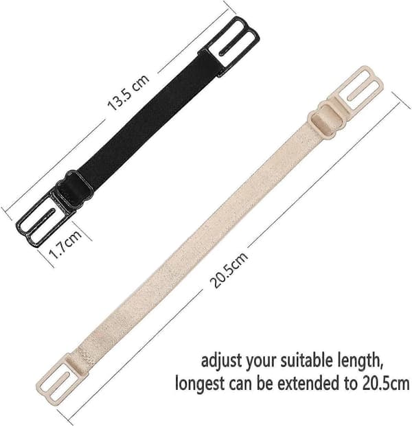 6 stk BH-stroppeklemmer, elastisk justerbar sklisikker stroppeholder, skjuler stropper, kløftkontroll, beige, hvit og svart
