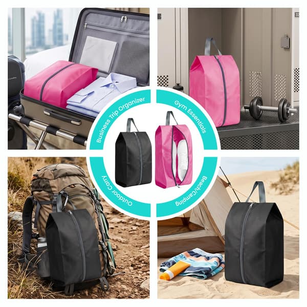 2-pak åndbare skoposer i nylonnet til rejser 2 størrelser sort+pink Black+Pink