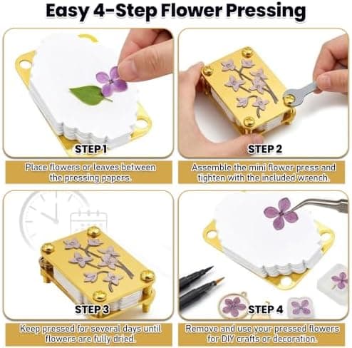 Mini Blomsterpresse Nøglering, Bærbart Mikro Blomsterpresse Sæt med 20 STK Papir