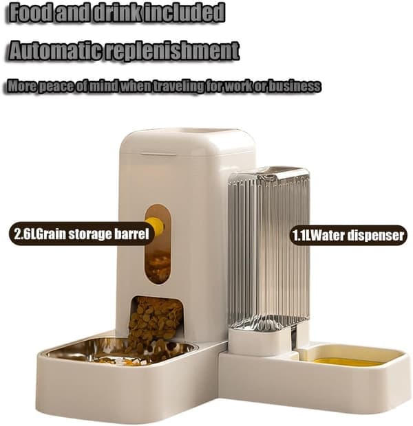 7-dages automatisk kæledyrsfoderautomat med dobbelt foder- og vanddispenser - Skåle i rustfrit stål, programmerbare portioner til katte og små hunde