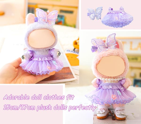 Lila dockkläder set för Labubu 17cm, sommarprinsessklänning Purple