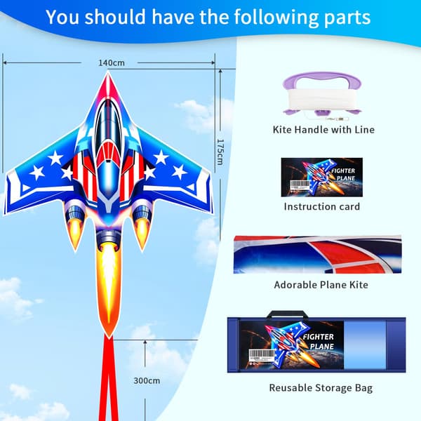 Xida Flydrager for barn og voksne Enkel å fly, Jagerfly Stranddrage Patriotic Plane
