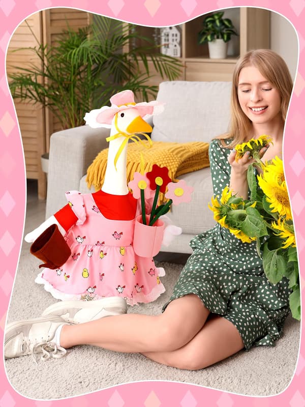 Outus Gartner Gåseoutfit Sæt med Blonde Pink Forklæde og Solhat Gardener
