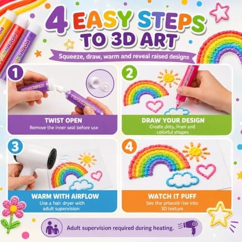 Popcorn Penne 3D Puffy Boble Tegnekunstsæt Varmeaktiveret Maling 30PCS