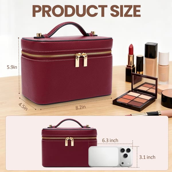 PU læder rejse makeuptaske Hård kosmetikarrangør Vanity Case til kvinder Burgundy