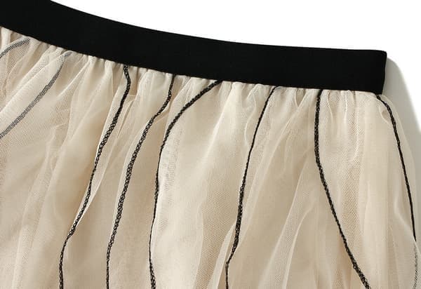 Dame Tylskørter Uregelmæssig Lang Sommer Elastisk Højtaljet Mesh Nederdele, Abrikos Apricot