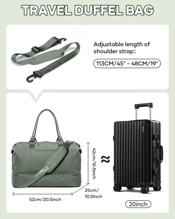 Resväska Weekender Bag Dam Tote Carry On Väskor Med Skofack L2-Green