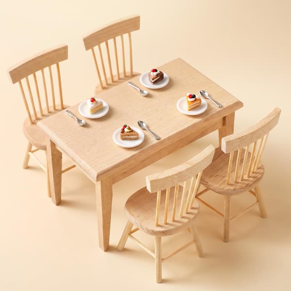 Dockskåp Matbord Stolar Möbler Set Trä 1/12 Skala Miniatyr