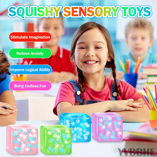 Pink Squeeze Cube med selvlysende snefnug indeni, Squishy Fidget Gummy Legetøj, Lysende Sanselegetøj til børn med autisme, Maltosekugler til Small / cube pink