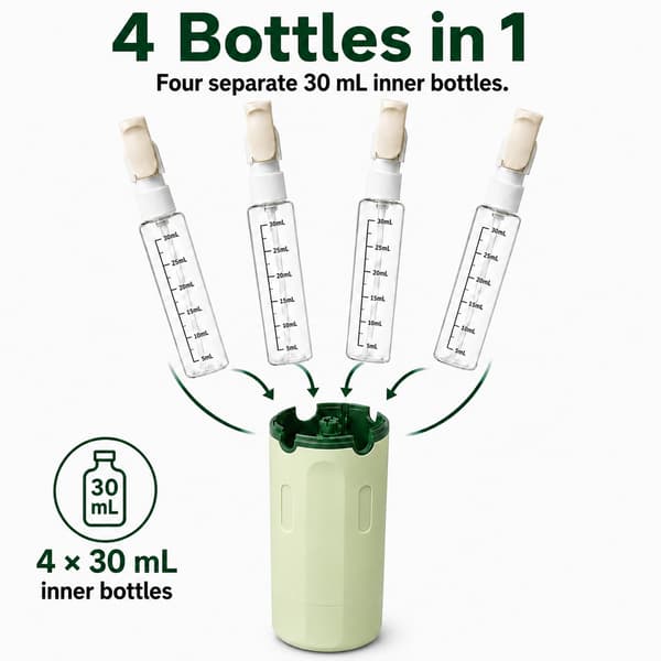 4-i-1 Resetoalettflaskor, Läckagesäker Pumpdispenser, 4 x 30 ml, Grön Green