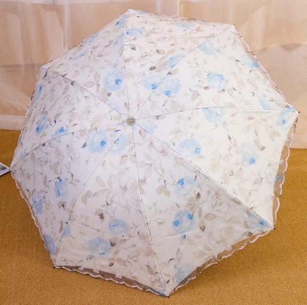 Blonde Blomster 3-Fold Paraply UPF 50+ UV-Beskyttelse Rejseparasol til Regn og Sol Manual-03Blue