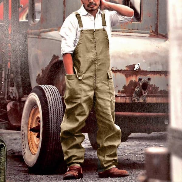 Afslappede Retro Overalls til Mænd - Løstsiddende Store Cargo Bukser Yellow 2XL