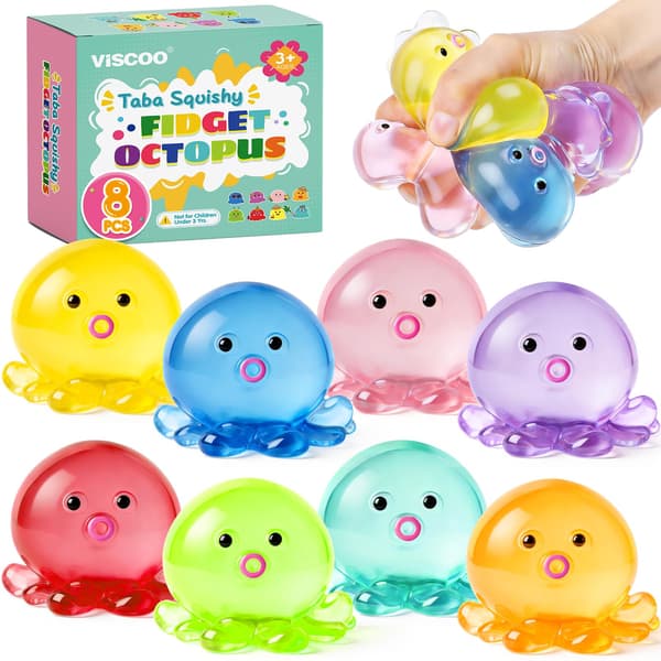 VISCOO 8-pack bläckfisk-stressbollar för barn, långsamt stigande squishy-leksaker 8p-octopus 8 Colors