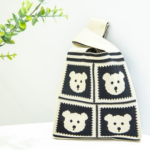 Randig stickad handledsväska mini dam vardagsresor blixtlåsficka handväska Off-white