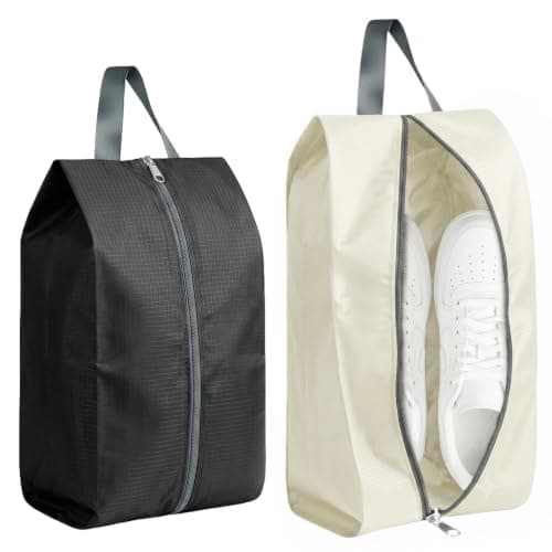 2-pak åndbare skoposer i nylonnet til rejser, 2 størrelser, sort+beige Black+Beige