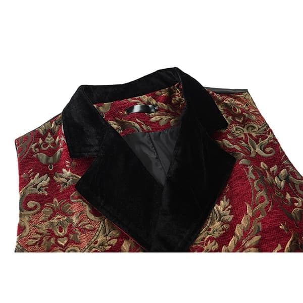 Herr Viktoriansk Dubbelknäppt Väst Gotisk Steampunk Väst, Röd, Storlek 2XL Red 2XL