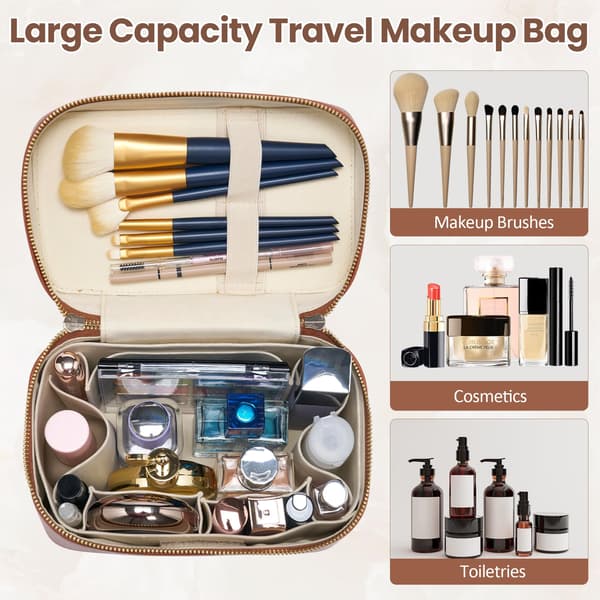 PU Læder Rejse Makeuptaske Hård Kosmetik Organizer Vanity Case til Kvinder Brown