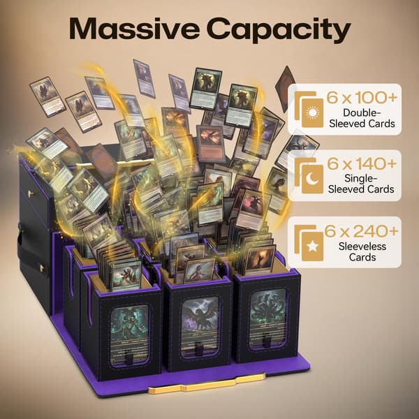 FOXHIVE MTG Commander Deck Box, 6-modulær kortstokkholder med 2 terningbrett Purple