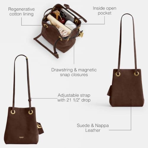 Coach Damväska i läder Jade Drawstring Bucket Bag Dark Chocolate Suede