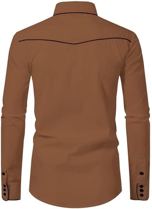 Herrskjorta med knappar, lång ärm, broderad, brun 2, storlek M Brown 2 M