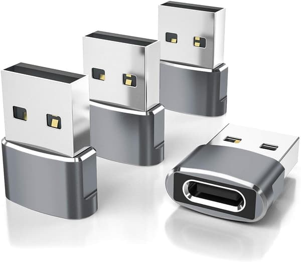 Elebase USB til USB C-adapter til iPhone 17 4-pak, USB-C hun til A han bilopladeradapter, Type C-konverter Apple 17e 16 Pro Max 15 14 Gray
