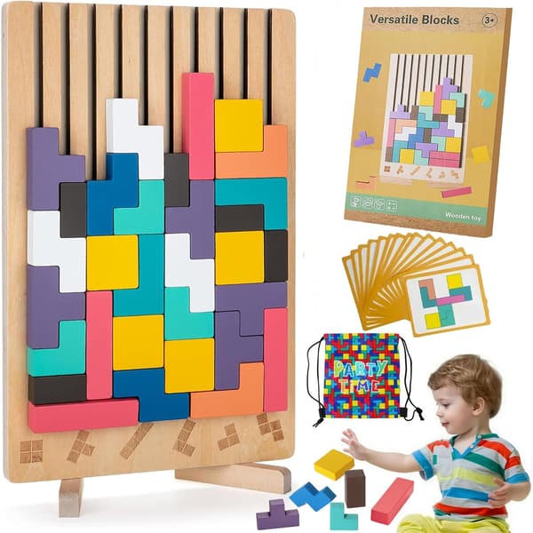 Montessori Hjerneklodser Træstablelegetøj til Børn 3D Tetris Puslespil