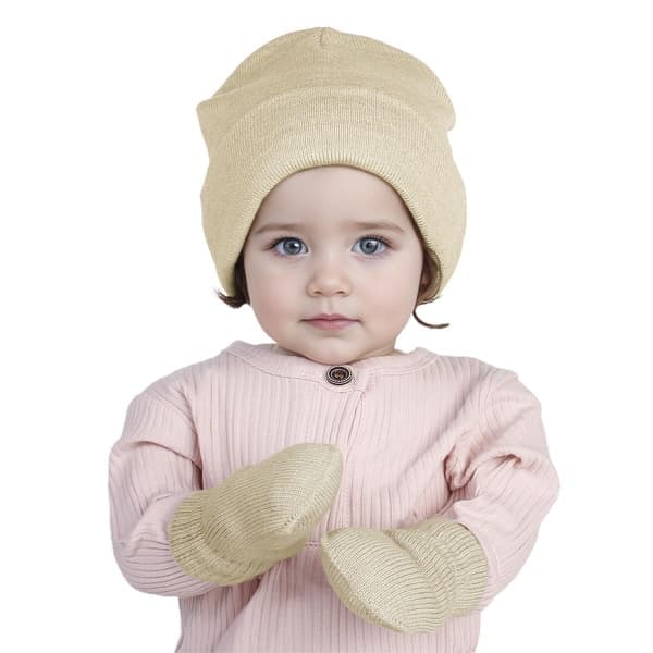 Vinterhue og vanter sæt til børn Strikket Pullover Hue, Beige, Størrelse S beige S