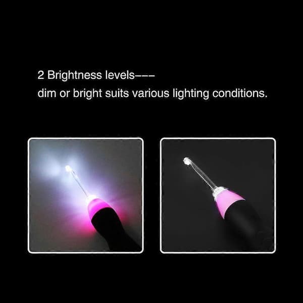 2-i-1 USB oppladbart LED-lys heklenålesett med rosa etui