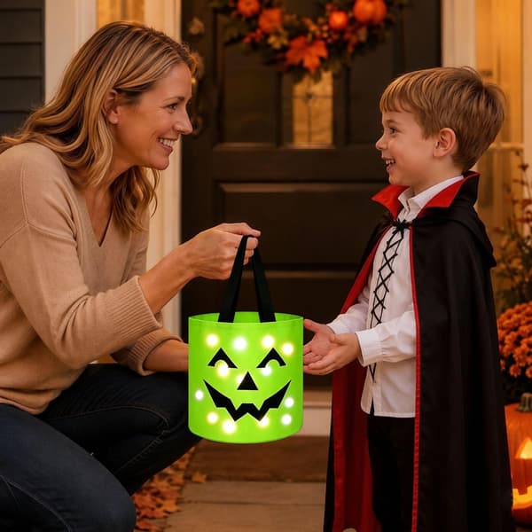Halloween Lysande Pumpaväska – LED-lampor & Rymlig, Vit White