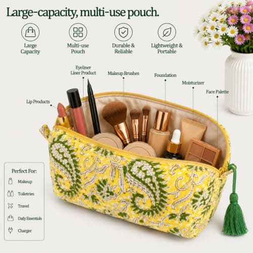 Huar Rejse Makeuptaske - Kosmetiktasker med stor kapacitet til kvinder Lemon Bloom