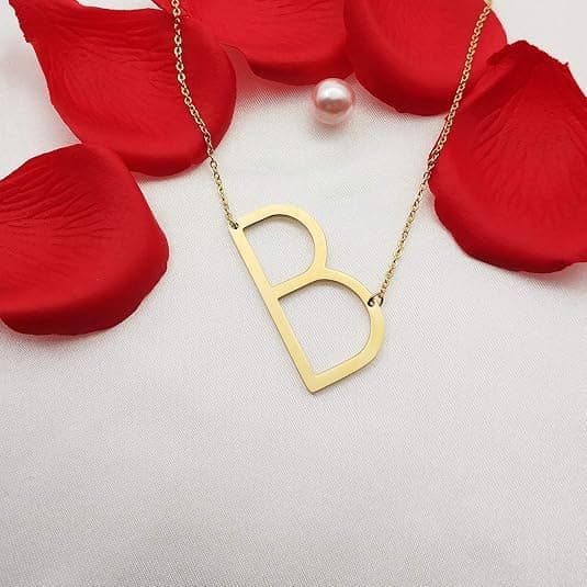 Side Brev Halskæde Belagt Rustfrit Stål Stor Bogstav Vedhæng Skrift Navn Halskæde Monogram til Kvinder