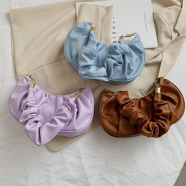 Lille plisseret skuldertaske, fransk stil, brun brown