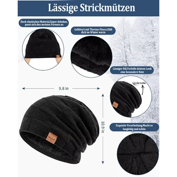 Vintermössa, halsduk och pekskärmshandskar – stickad, unisex mörkgrå Mörkgrå