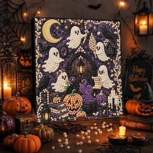 DIY Perlemalingssett med ramme 8 tommer Spøkelseshageport Halloween Ghost Garden Gate