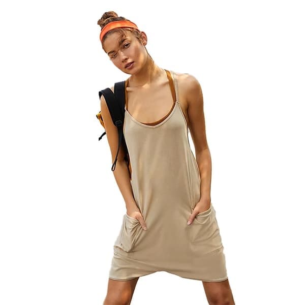 Kvinner Sommer Uformell Ermeløs Romper Løs Jumpsuit, Khaki, Størrelse S khaki S