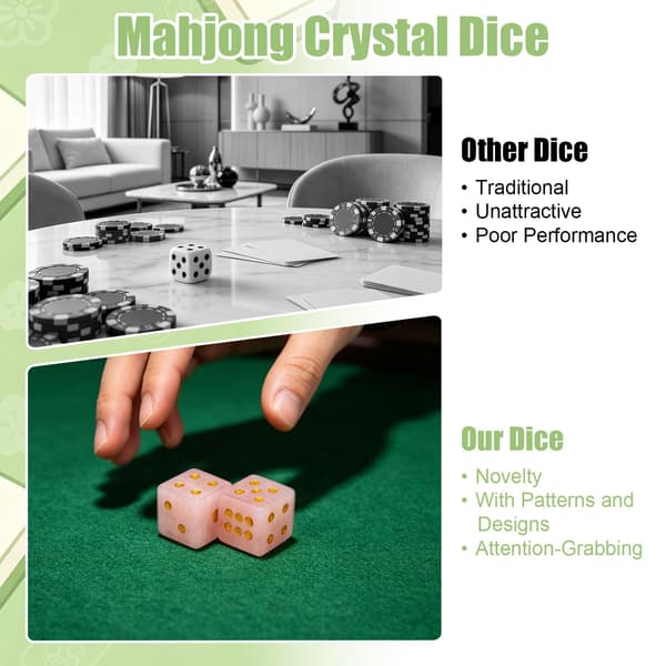 2 stk krystallterningsett Mahjong, rosa edelsten krystallterninger