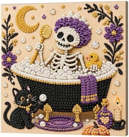 DIY Perlemalingssett med ramme 8 tommer Skjelett Boblebad Moro Skeleton Bubble Bath