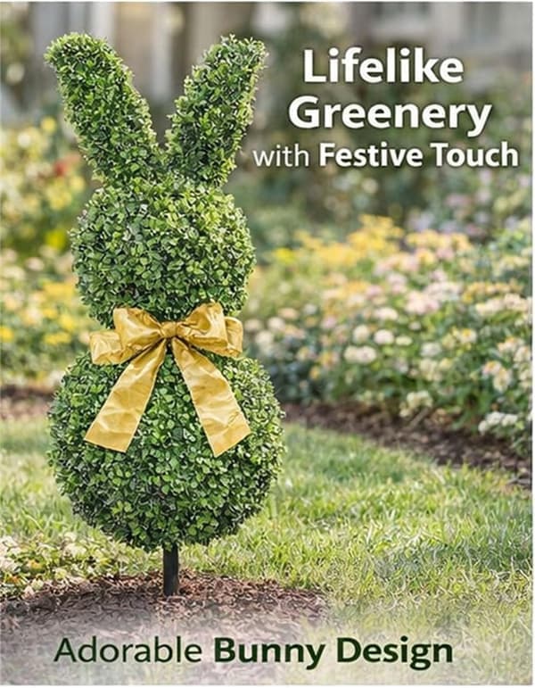 Kanin Topiary 50 - 70 Cm - Kunstig Påskepynt til Have, Veranda og Terrasse D - 70cm - Lysende D-70cm-luminous