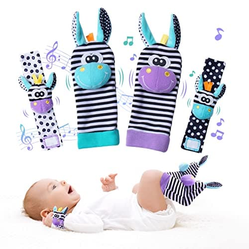 Babyleker 0-6 måneder, spedbarns håndleddsrangler og fotfinner-sokker sett Purple Donkey